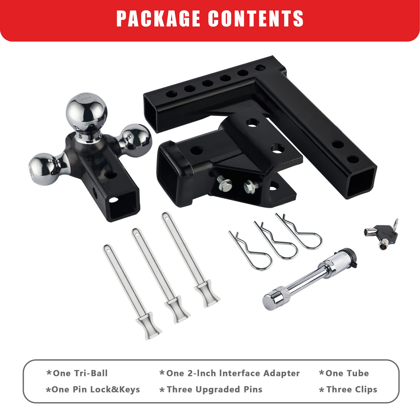 TYT Adjustable Trailer Hitch Towing Ball Mount, Tri-Ball (1-7/8" X 2" X 2-5/16"), Fits 2" Receiver, 5" Rise/Drop Hitch, 10,000 LBS GTW, Tow Hitch for Heavy Duty Truck, Solid Ball Mount - TYT4WD