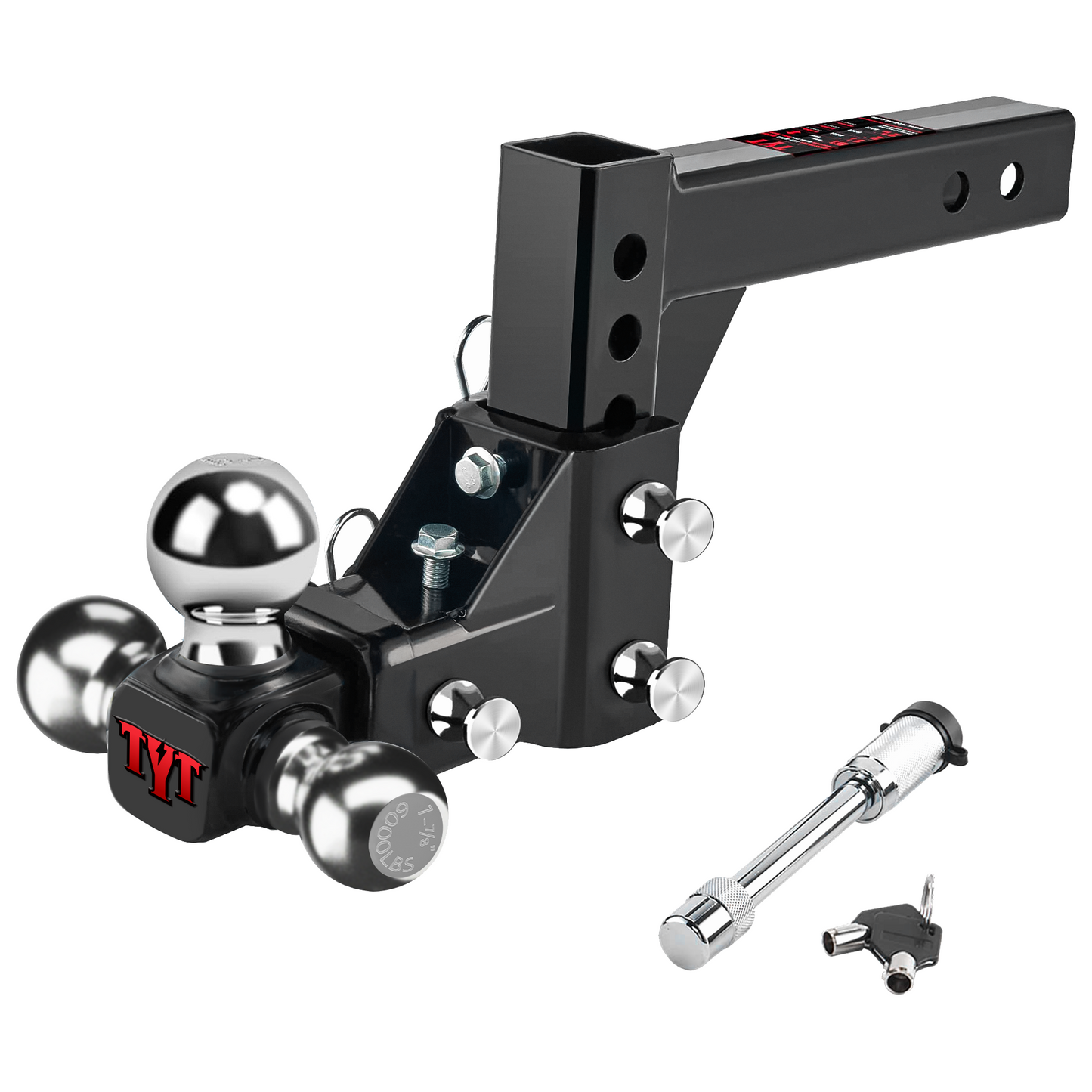 TYT Adjustable Trailer Hitch Towing Ball Mount, Tri-Ball (1-7/8" X 2" X 2-5/16"), Fits 2" Receiver, 5" Rise/Drop Hitch, 10,000 LBS GTW, Tow Hitch for Heavy Duty Truck, Solid Ball Mount - TYT4WD