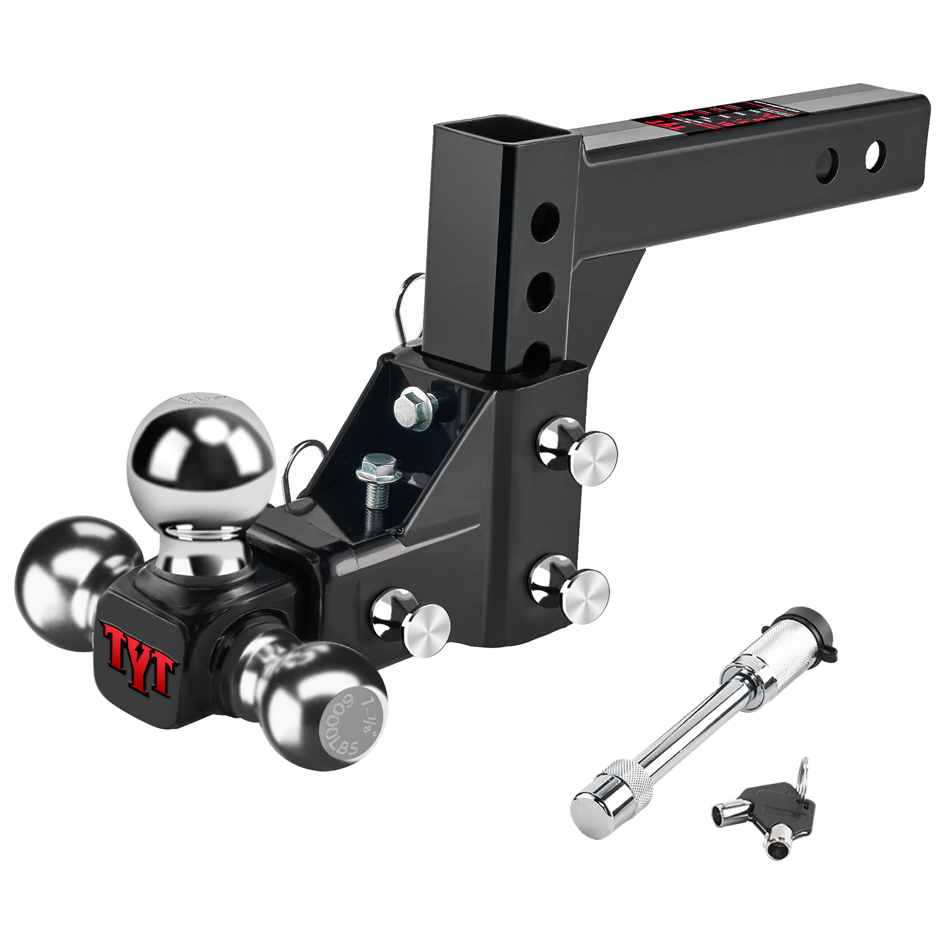 TYT Adjustable Trailer Hitch Towing Ball Mount, Tri-Ball (1-7/8" X 2" X 2-5/16"), Fits 2" Receiver, 5" Rise/Drop Hitch, 10,000 LBS GTW, Tow Hitch for Heavy Duty Truck, Solid Ball Mount - TYT4WD