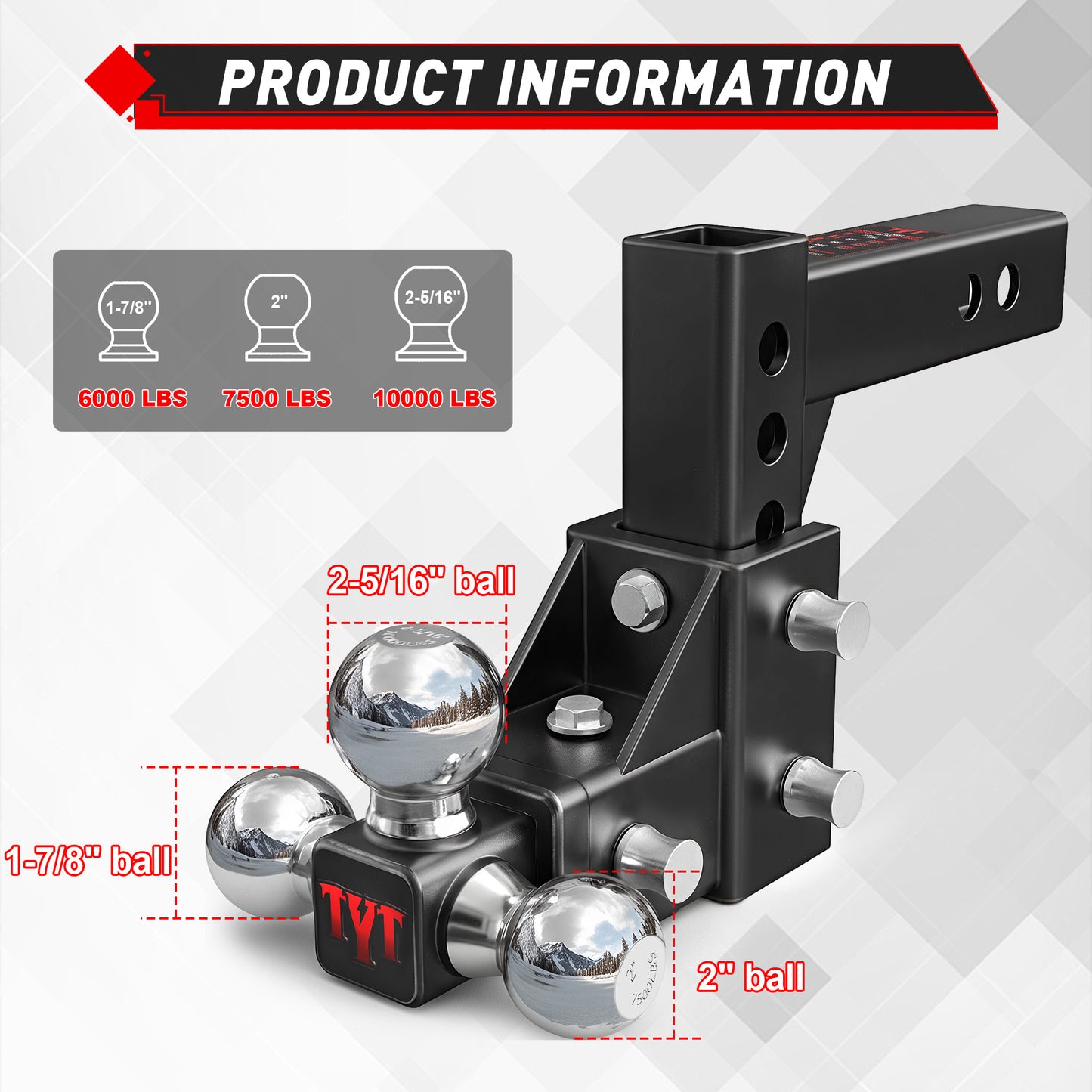 TYT Adjustable Trailer Hitch 3-in-1 Tri-Ball Mount