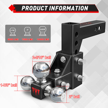 TYT Adjustable Trailer Hitch 3-in-1 Tri-Ball Mount