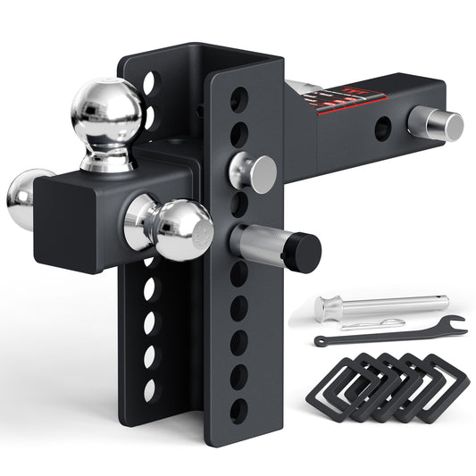 TYT Anti-Rattle Adjustable Trailer Hitch Tri-Ball Mount, Fits 2" Receiver, 4-1/2" Rise/Drop, 1-7/8"&2"&2-5/16" Ball, Heavy Duty Towing 10000lbs GTW