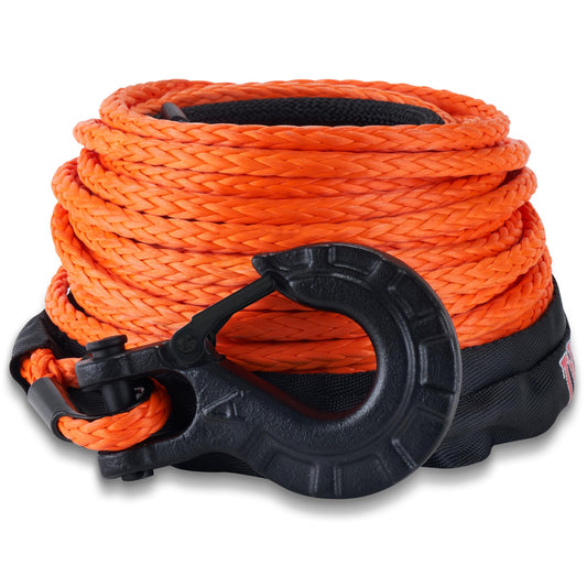 TYT Synthetic Winch Rope 3/8" X 92' with Hook, 27000LBS Synthentic Winch Cable Kit with Protective Sleeve for 4WD Off Road Vehicle Truck SUV Jeep (Orange) - TYT4WD