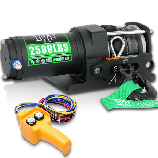 TYT 2500 lb ATV Winch with 1/5" x 32FT Synthetic Rope,12V DC Electric Winch with Wired Remote Control - TYT4WD