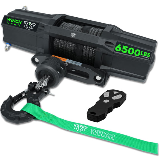 TYT 6500 lb UTV Winch Kit with 1/4" x 50FT Synthetic Rope,12 Volt DC Electric Trailer Winch with Wireless Remote - TYT4WD