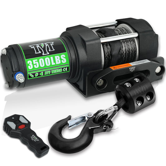 TYT 3500 lb ATV Winch with 7/32"x 30FT Synthetic Rope, 12V DC Electric Winch with Wireless Remote - TYT4WD