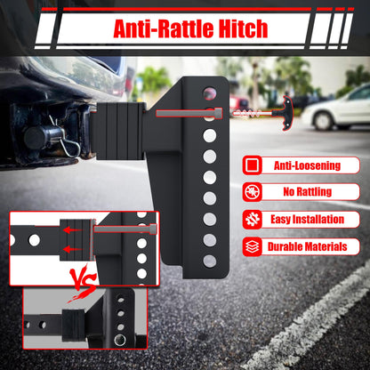 TYT Adjustable Trailer Hitch Ball Mount with Lock&Pin&Rotatable Tow Shackle, Fits 2-in Receiver, 5" Rise/Drop, 2-in, 2-5/16-in Hitch Ball, 10000LBS GTW, Ultra Quiet