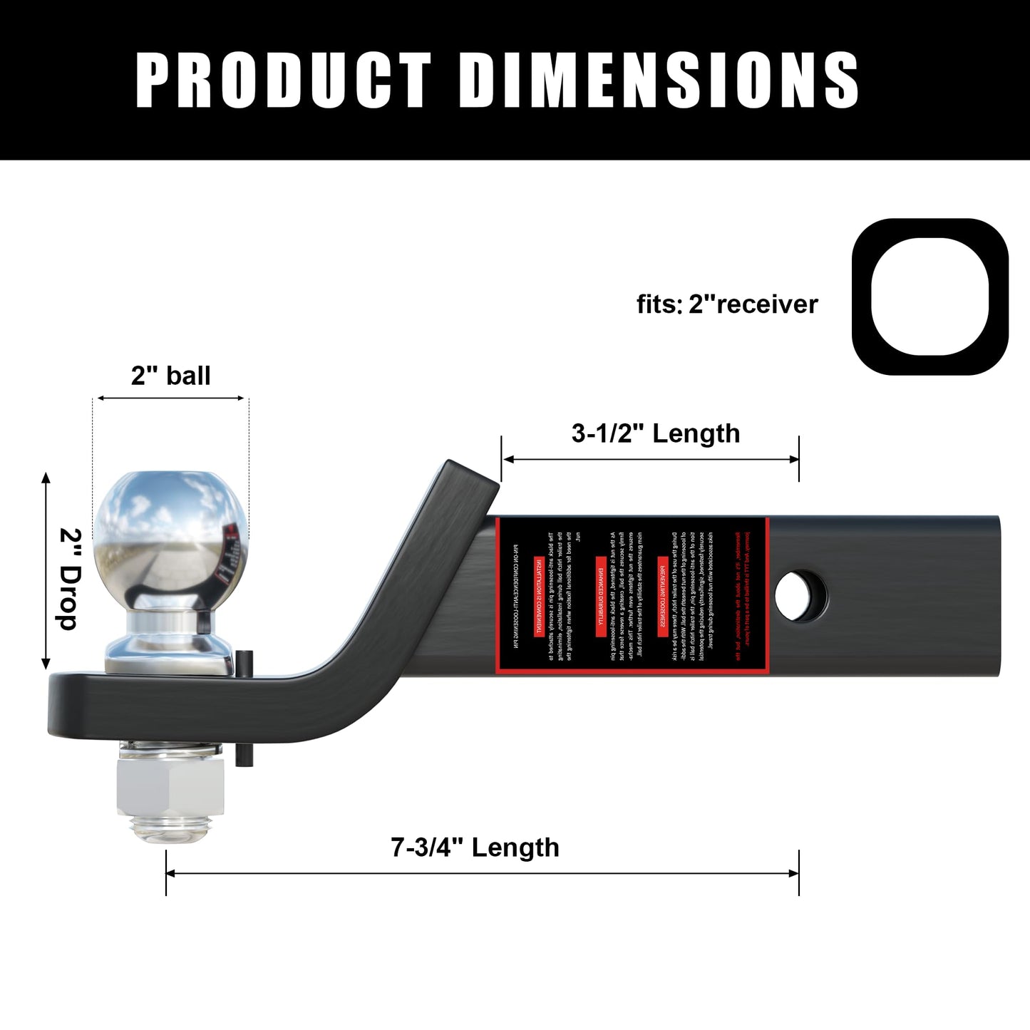 TYT Trailer Hitch Ball Mount with 2 Inch Ball -2 Inch Drop Hitch