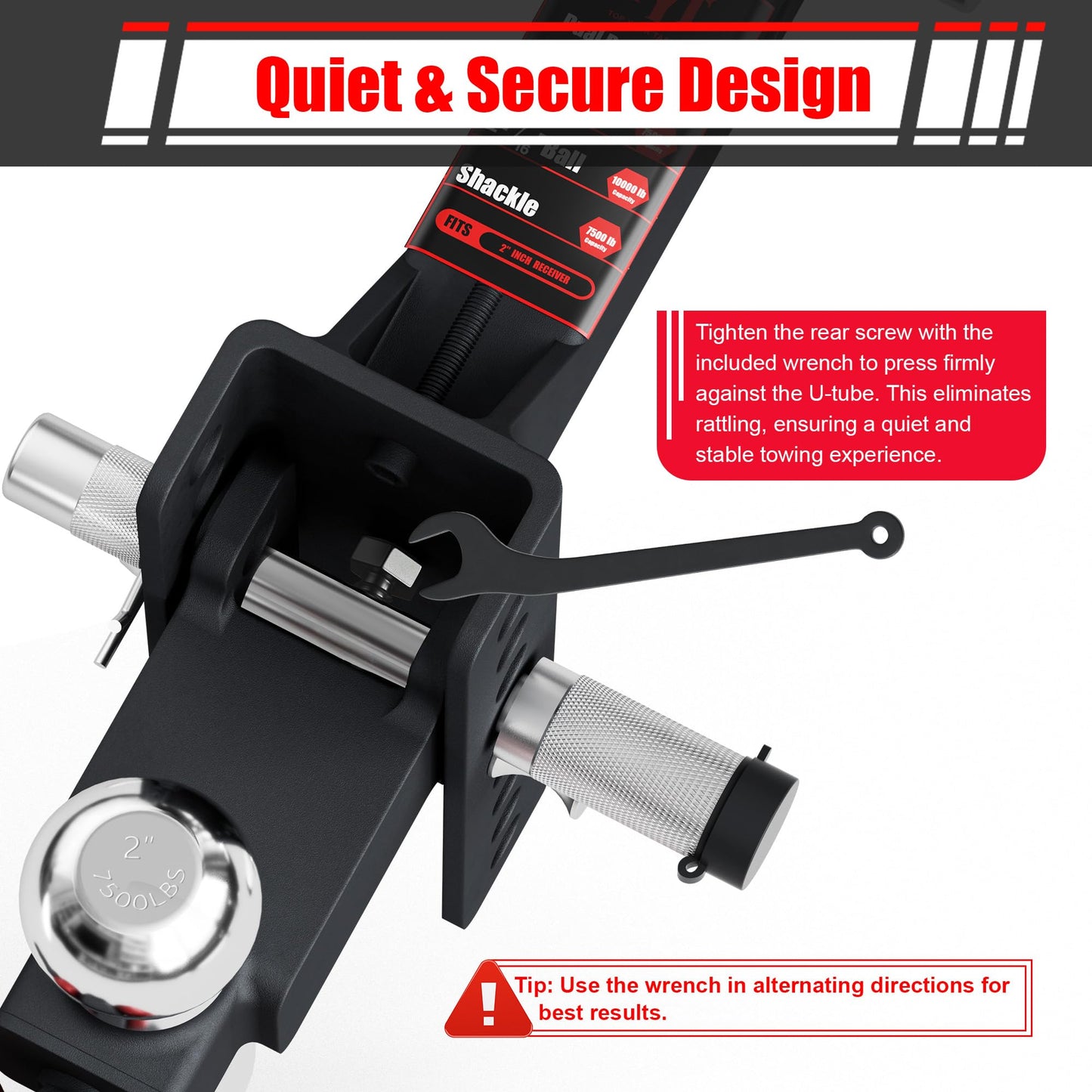 TYT Adjustable Trailer Hitch Ball Mount with Lock&Pin&Rotatable Tow Shackle, Fits 2-in Receiver, 5" Rise/Drop, 2-in, 2-5/16-in Hitch Ball, 10000LBS GTW, Ultra Quiet