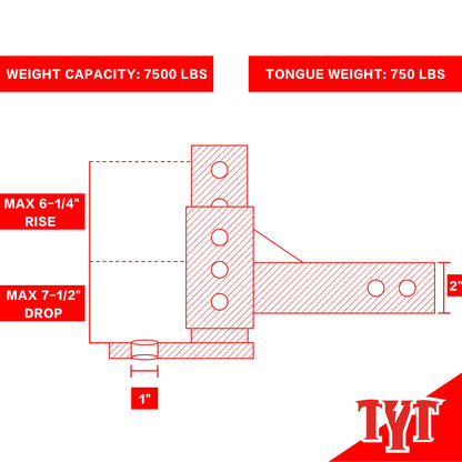 TYT Adjustable Trailer Hitch Ball Mount with 2 Hitch Pins - TYT4WD