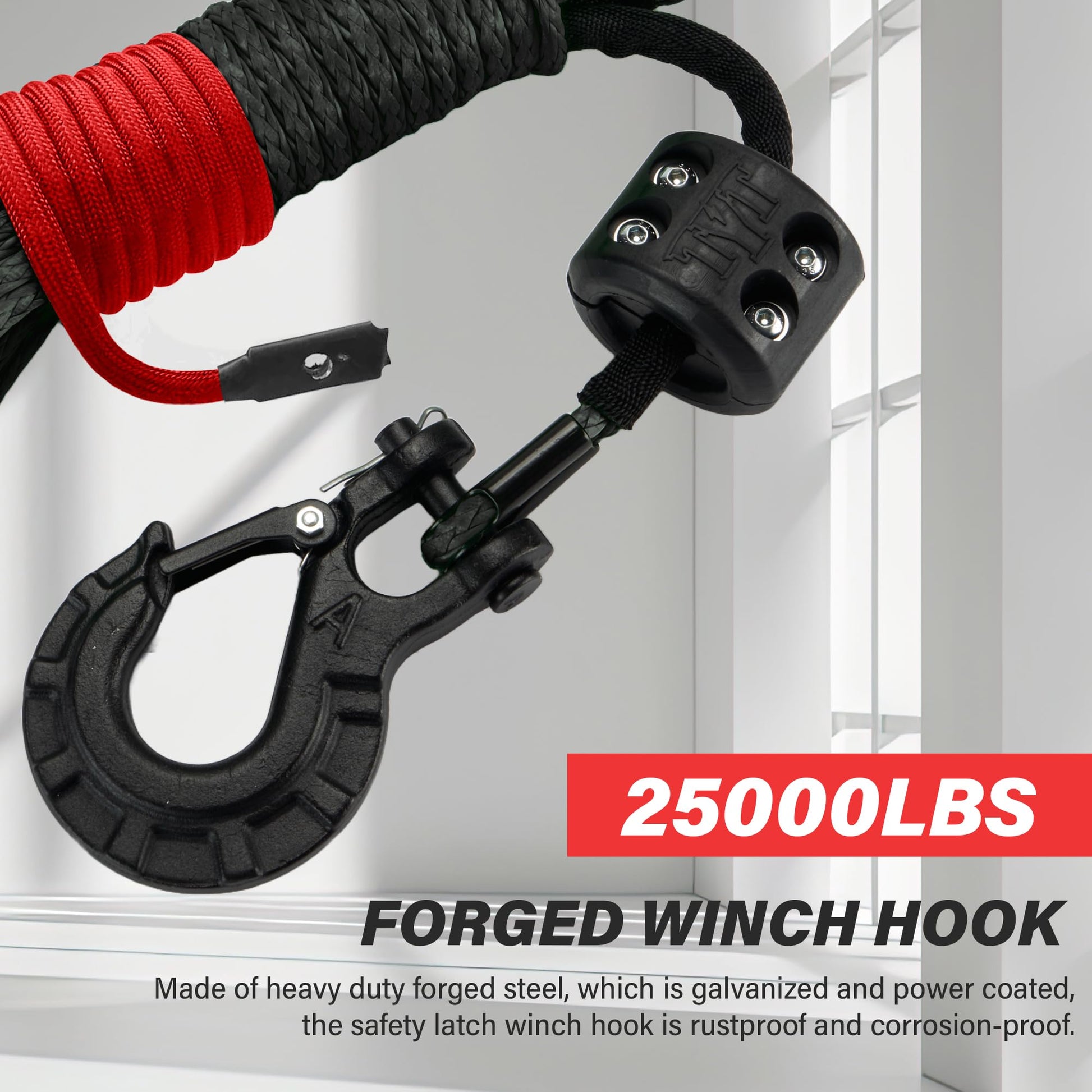 TYT Off-Road Winch Rope Kit - 1/4''x50', 10000 Lbs Black Synthetic Cable with Protective Sheath, Heavy-Duty Hook, Safety Pull Strap & Rubber Stopper Ideal for 4WD ATV UTV Vehicles, Grey, (JPS1450IG) - TYT4WD