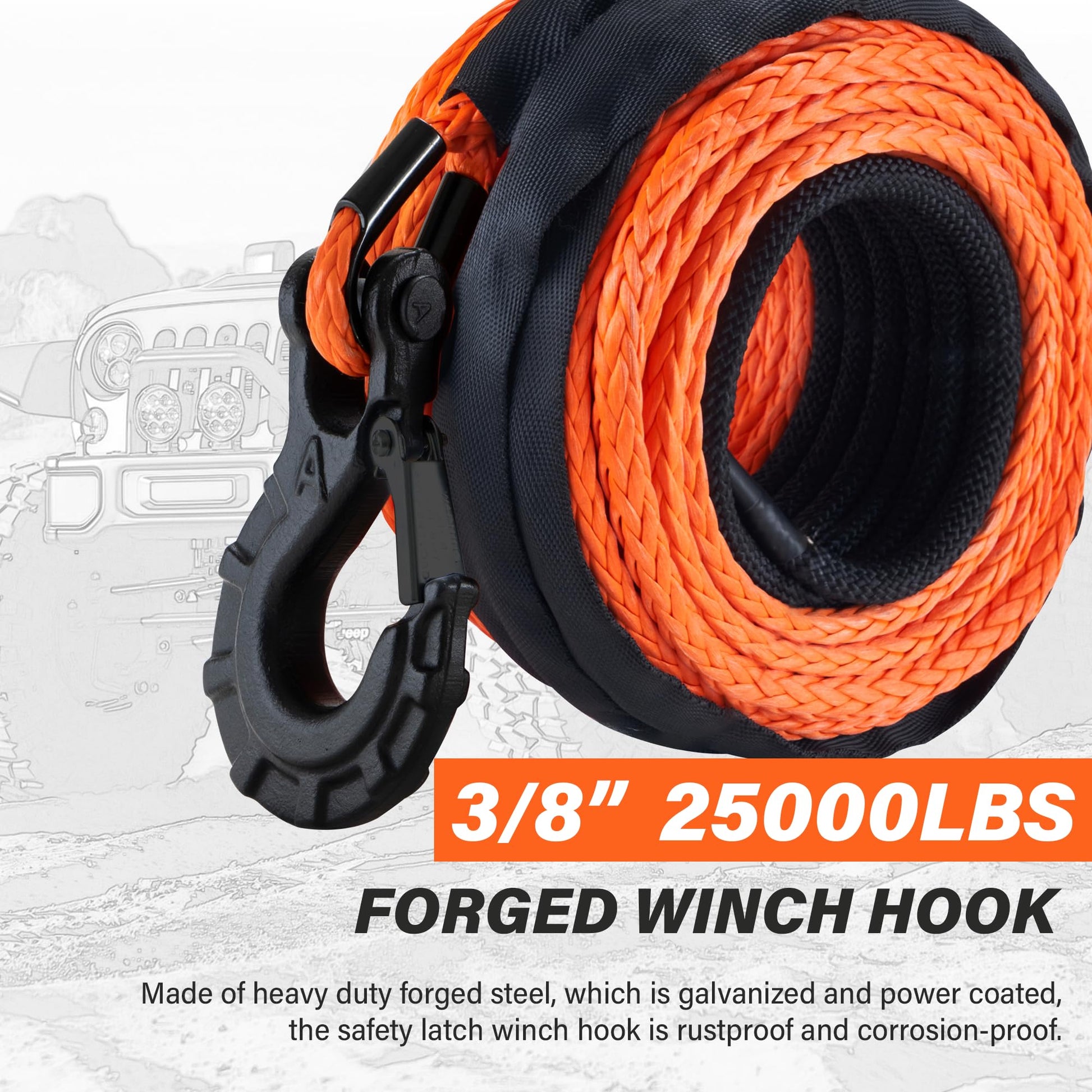 TYT Synthetic Winch Rope 3/8" X 92' with Hook, 27000LBS Synthentic Winch Cable Kit with Protective Sleeve for 4WD Off Road Vehicle Truck SUV Jeep (Orange) - TYT4WD