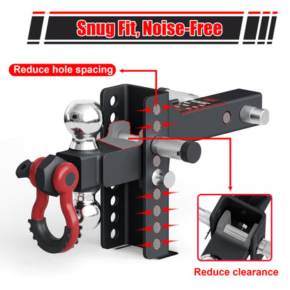 TYT Adjustable Trailer Hitch Ball Mount with Lock&Pin&Rotatable Tow Shackle, Fits 2-in Receiver, 5" Rise/Drop, 2-in, 2-5/16-in Hitch Ball, 10000LBS GTW, Ultra Quiet