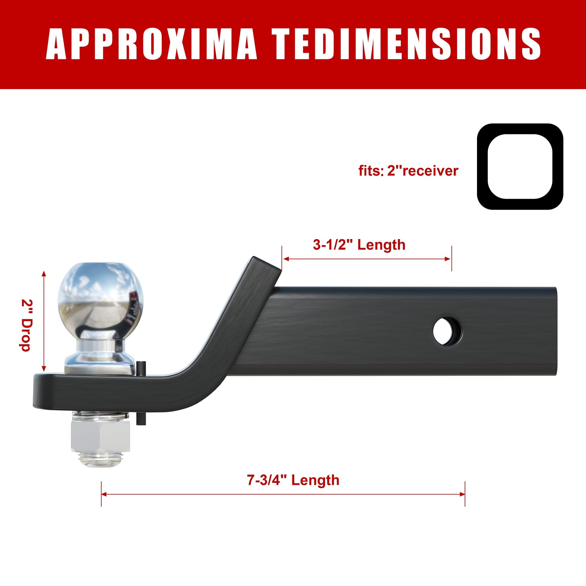 TYT Trailer Hitch Mount with 2" Ball,6000 lbs,2" Drop,Free Advanced Hitch Lock, Forged Solid Steel Towing,Fits 2" Receiver, 2" Chrome Ball Head - TYT4WD