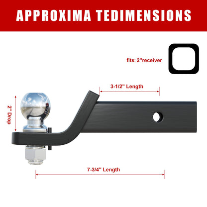TYT Trailer Hitch Mount with 2" Ball,6000 lbs,2" Drop,Free Advanced Hitch Lock, Forged Solid Steel Towing,Fits 2" Receiver, 2" Chrome Ball Head - TYT4WD