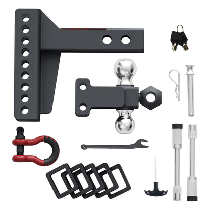 TYT Adjustable Trailer Hitch Ball Mount with Lock&Pin&Rotatable Tow Shackle, Fits 2-in Receiver, 5" Rise/Drop, 2-in, 2-5/16-in Hitch Ball, 10000LBS GTW, Ultra Quiet