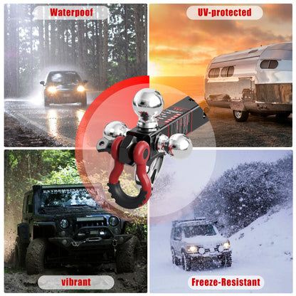 TYT Tri Ball Hitch Trailer Mount with Locks,Tow Hook & Clevis Shackle, Fits 2 inch Hitch Receiver with 2-5/16",2",1-7/8" Hitch Ball, Black - TYT4WD