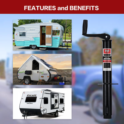 TYT Heavy Duty 5000lbs A-Frame Trailer Jack with 15" Top-Wind Vertical Travel, Black Sandblast Coating, and Foot Plate for RVs, Boat, Utility, and Camping Trailers - TYT4WD