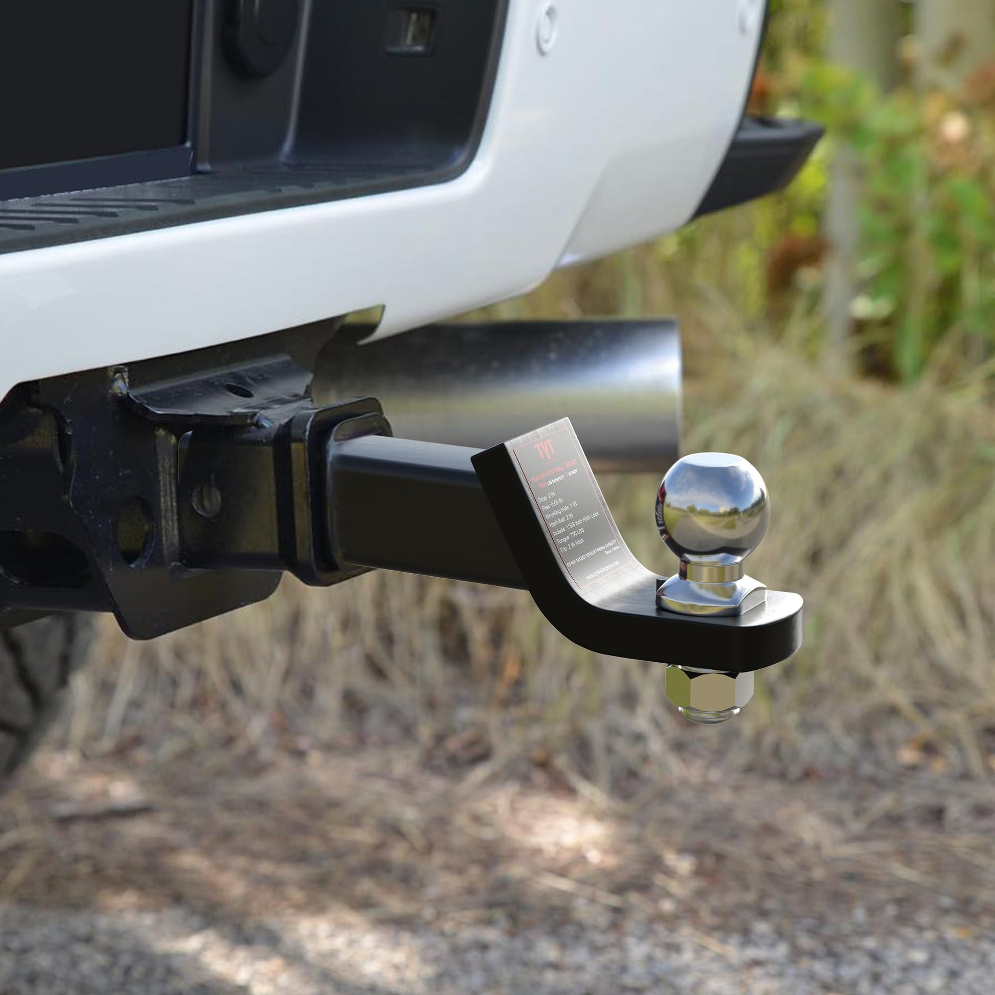 TYT Trailer Hitch Mount with 2" Ball,6000 lbs,2" Drop,Free Advanced Hitch Lock, Forged Solid Steel Towing,Fits 2" Receiver, 2" Chrome Ball Head - TYT4WD