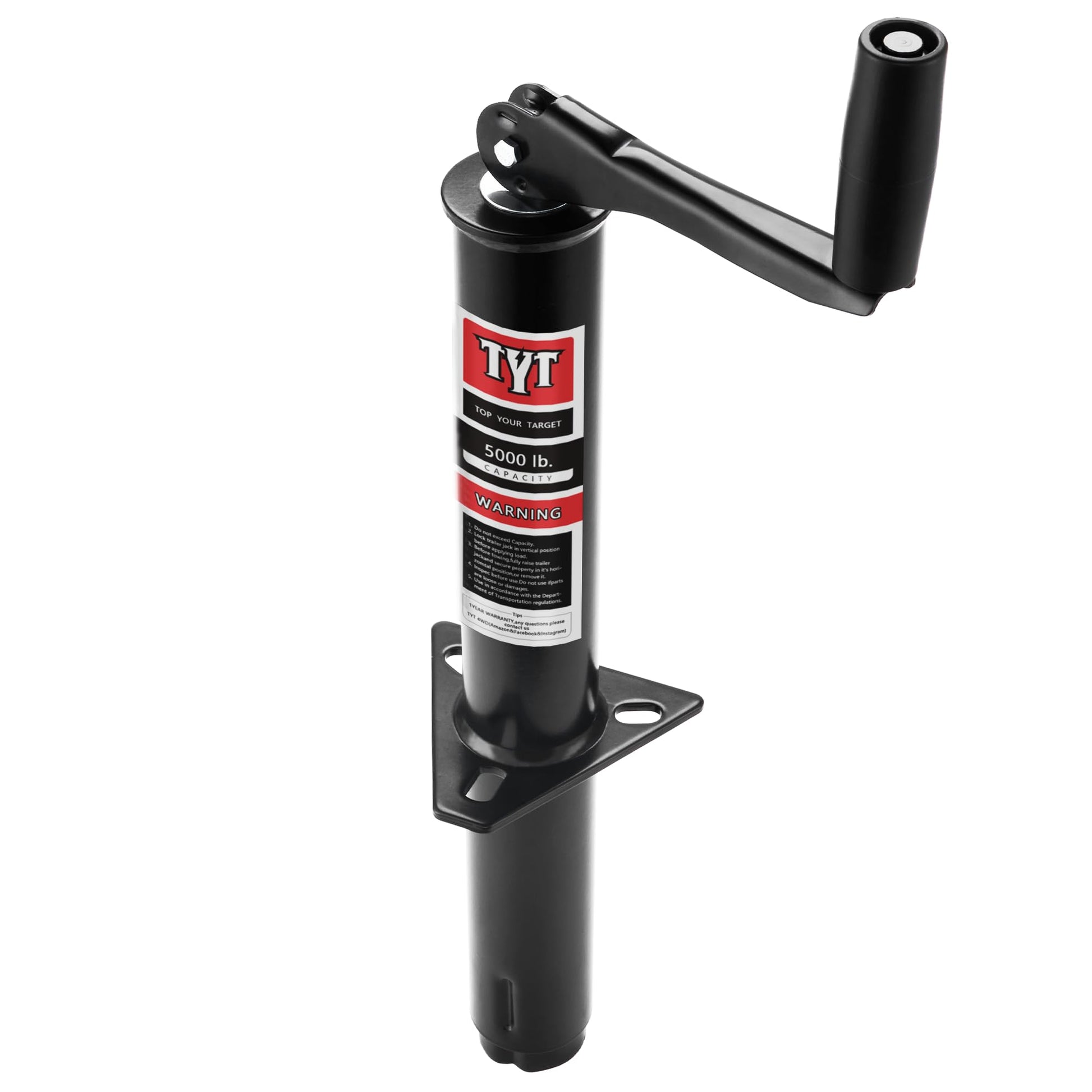 TYT Heavy Duty 5000lbs A-Frame Trailer Jack with 15" Top-Wind Vertical Travel, Black Sandblast Coating, and Foot Plate for RVs, Boat, Utility, and Camping Trailers - TYT4WD