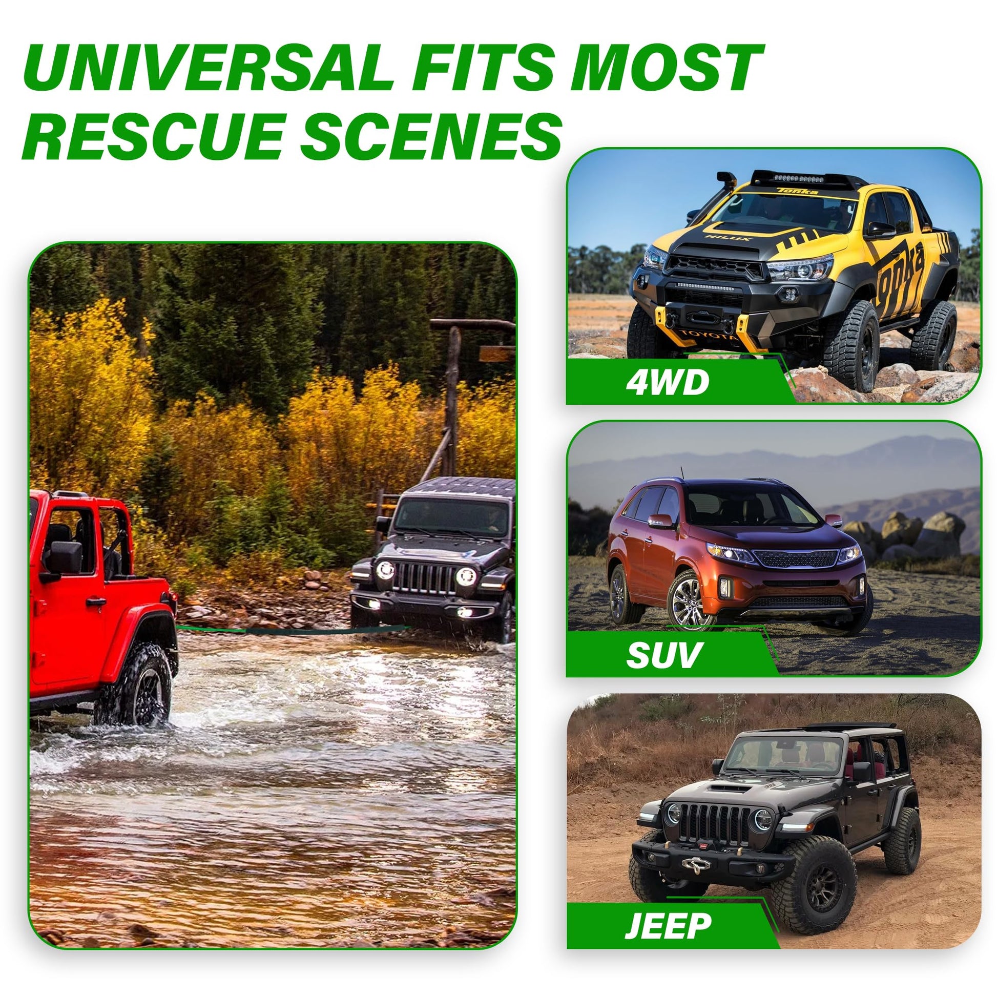 TYT Off-Road Winch Rope Kit - 3/16''x50', 8500 Lbs Green Synthetic Cable with Protective Sheath, Heavy-Duty Hook, Safety Pull Strap & Rubber Stopper Ideal for 4WD ATV UTV Vehicles, (JPS31650G) - TYT4WD