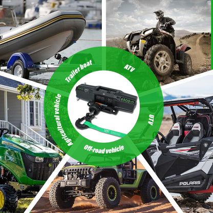 TYT 6500 lb UTV Winch Kit with 1/4" x 50FT Synthetic Rope,12 Volt DC Electric Trailer Winch with Wireless Remote - TYT4WD